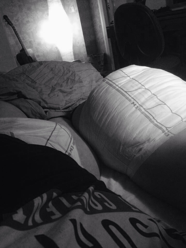 bdsmcoupleindiapers-blog-blog:Just us. Chilling in bed. I love this boy.