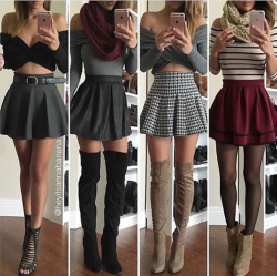 pleatedminiskirts:  Which one is your favourite? Do you like boots, maybe some tights, perhaps a belt to go with your skirt?