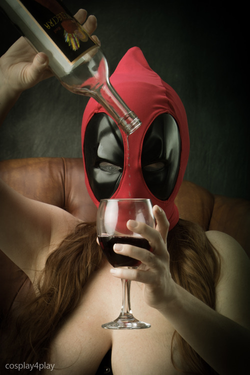 cosplay4play: Share & like for more photos sets. Lady Deadpool finishing my wine up!