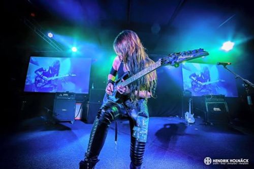 Jen Majura Official of Evanescence wearing custom Painkiller Clothingpants at the Ibanez guitar fest