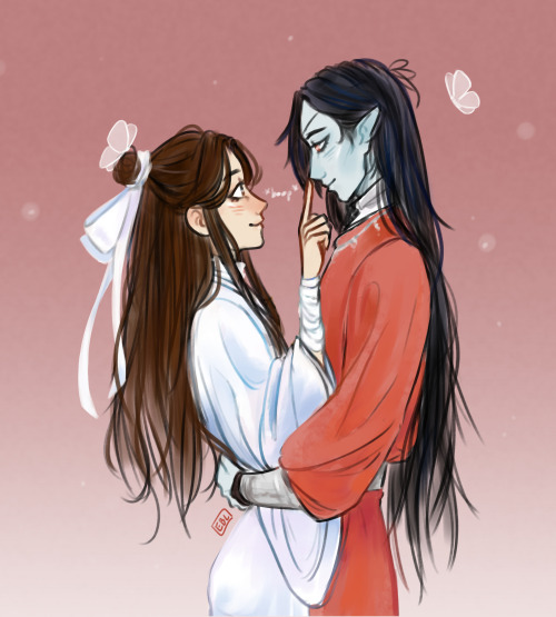 ebeedrawing:  My first HuaLian fanart and I decided to draw Xie Lian booping Hua Cheng’s nose