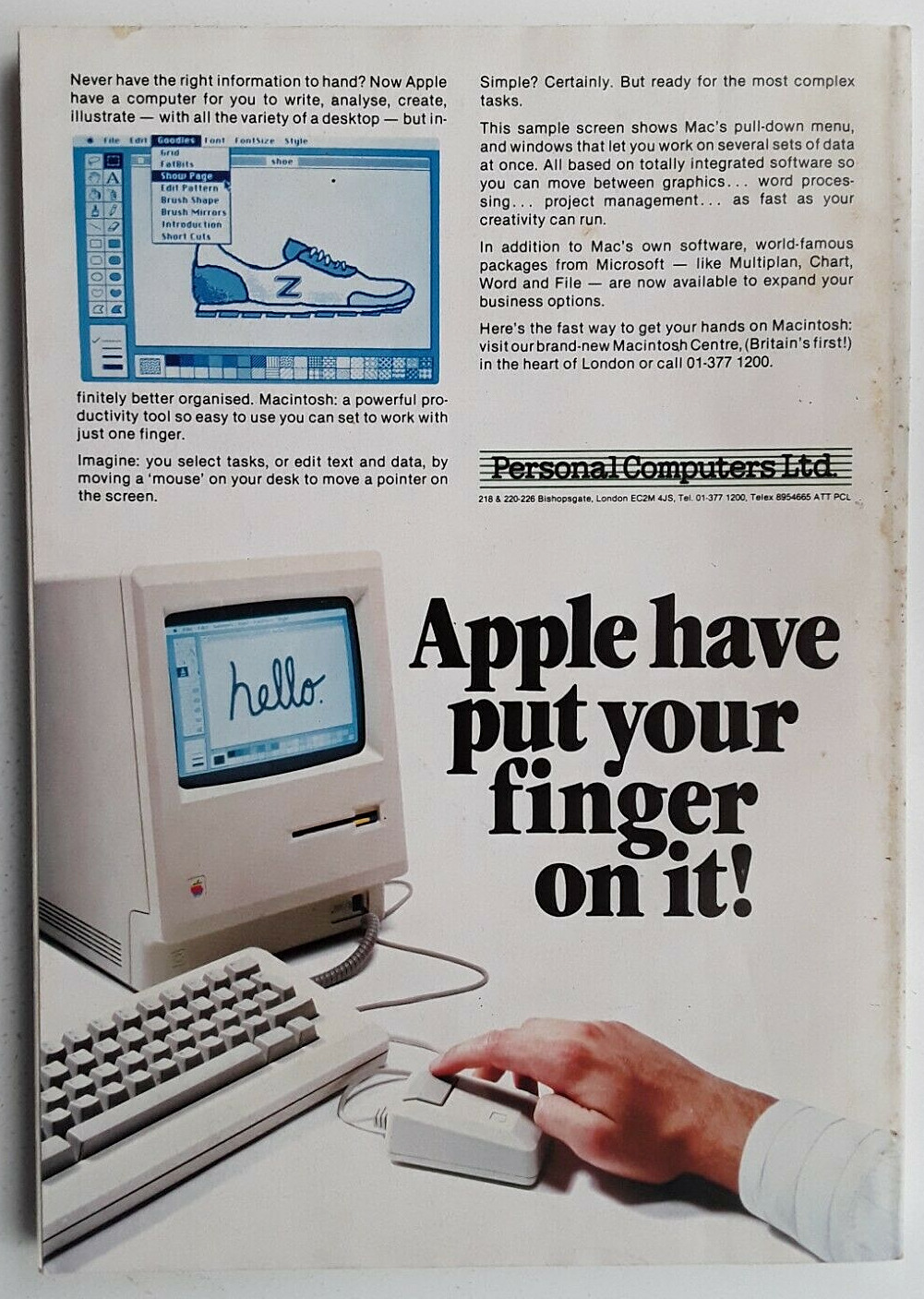<p>Apple Macintosh advert Nov 1984 from Personal Computer World magazine.</p>