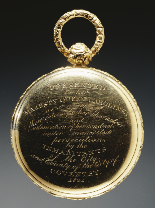longliveroyalty:Gold pocket watch given to Queen Caroline of the United Kingdom. Queen Caroline