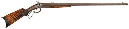 A unique double barrel combination .32 caliber rifle and 16 gauge shotgun, late 19th century.  Signe