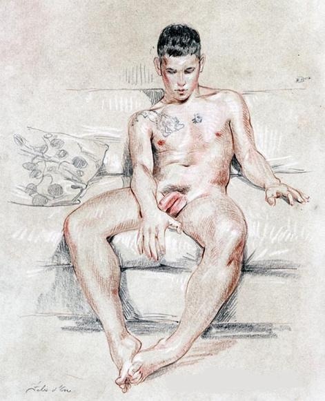 gayeroticartarchive: art by Felix Deon two pieces featuring the same model…asleep