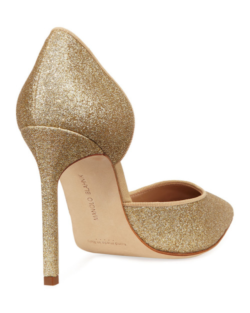 Gold Glitter half d’Orsay pumps by Manolo Blahnik