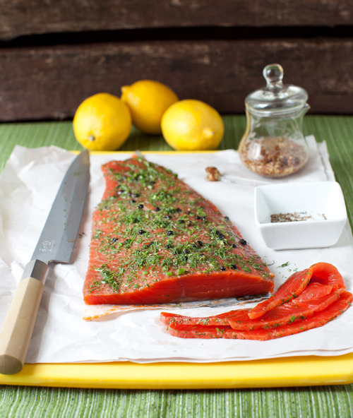 Gravlax, dilled wild Alaskan Sockeye salmon. So fine. The recipe. Via