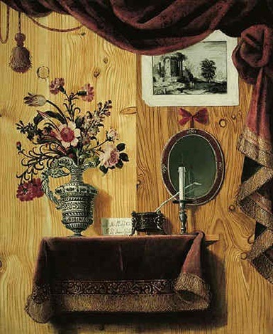 Antonio Gianlisi (1677–1727)Trompe l'oeil still life of a vase of flowers, shells and a book, with e