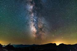 just&ndash;space:  The sky at the very top of Crater Lake  are so dark the airglow just pops.  js 