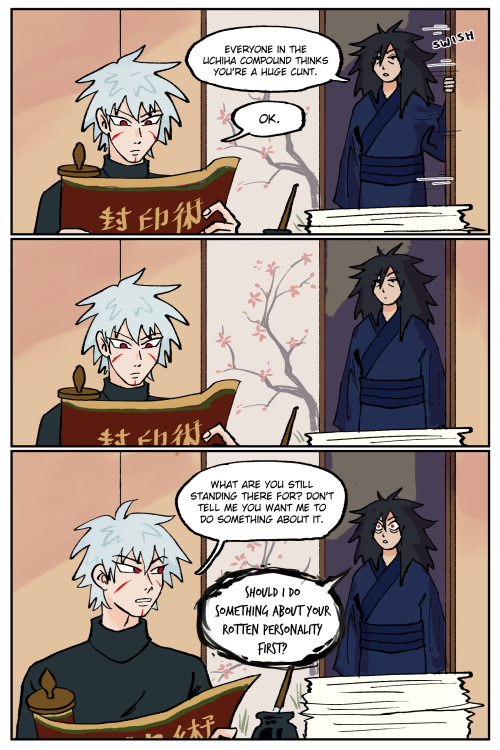 simkjrs: heres my take on what i think should happen if tobirama and madara were forced to cohabitat