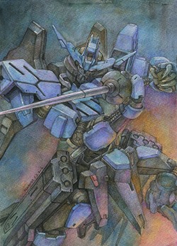 hosanna9:  Gundam Vidar with watercolor and color pencils