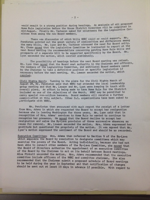 Meeting Minutes Of Washington Home Rule Committee, August 8 And September 12, 1963