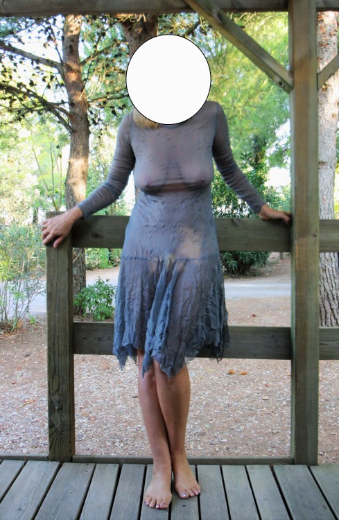 Porn wife braless in semi-transparent dress photos