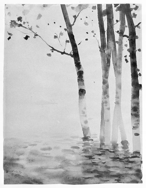 Giuseppe De Nittis （Italian, 1846-1884）
Poplars in water 1878
india ink and watercolor on yellowed white board