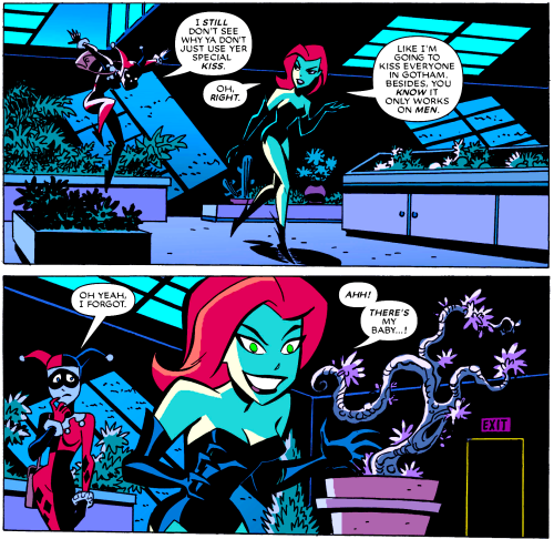 dailydccomics:Harlivy struggles in Batman: Harley and Ivy (2004) #1