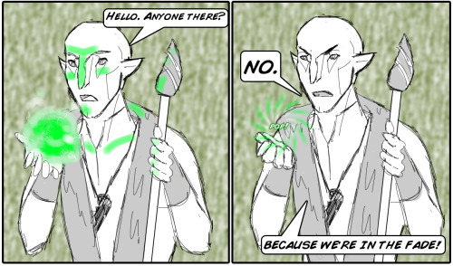 craftyconsultingcannibal:  Based completely on THIS POST (Link takes you to a gifset from TV series Torchwood) I said I wanted a version with Solas, so I drew it myself!I still cant believe I didn’t know he’s Solas’ VA. I am a bad fan.