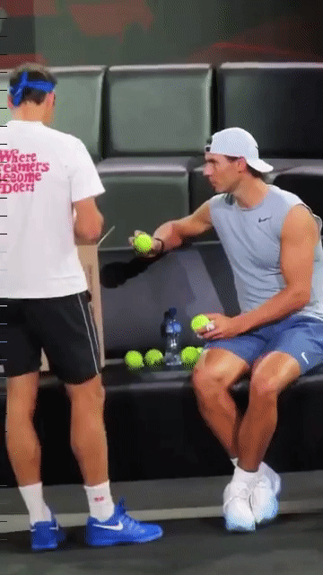 Fedal Signing Balls Together For The Kids During Their Laver Cup 2019 Practice