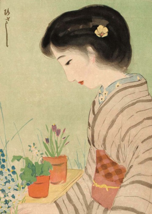 Morita Hisashi   森田久Beauty Watching Flowers, ca.1920′s