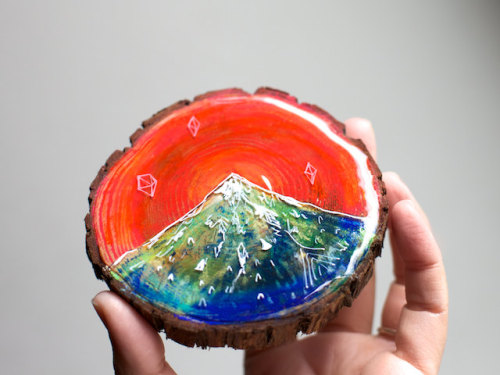 sosuperawesome:Now get 20% off original mini paintings on cedar in Cathy McMurray’s Etsy shop using 