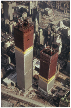 definitelydope:  aerial view of the world trade center’s twin towers under construction february 1971 (by eralsoto)