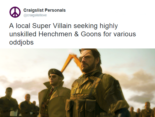 niyin:    Craigslist Personals + Punished “Venom” Snake a.k.a. Big Boss