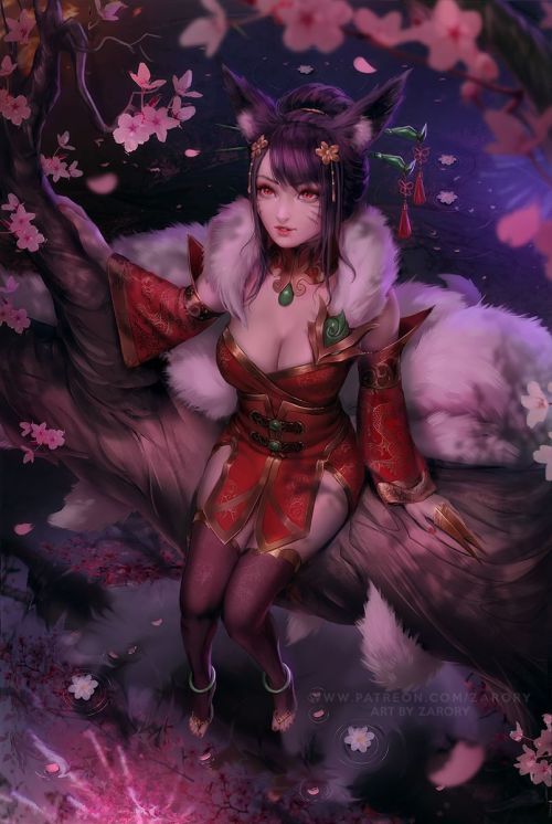  Adorable kitsune girl Ahri: League of Legends game digital fanart  [Artist: Zarory]