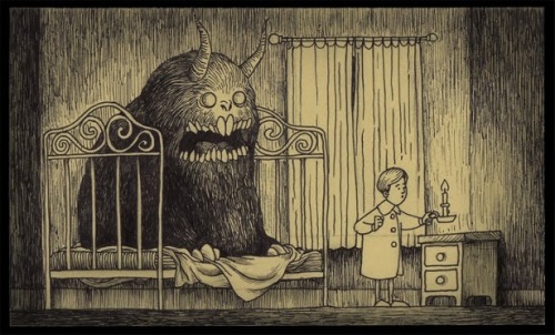 sixpenceee:Creepy monster drawing by Don Kenn. All of them were drawn on post its. More of his work here