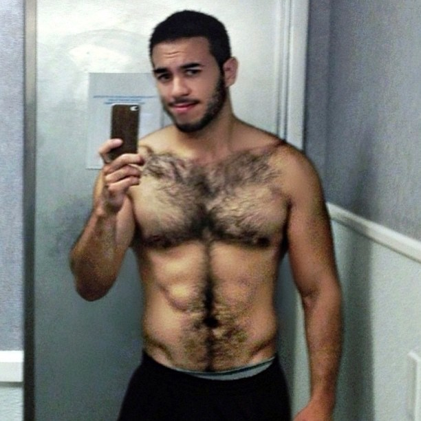 Hairy chest, legs,Beard and Mustache.