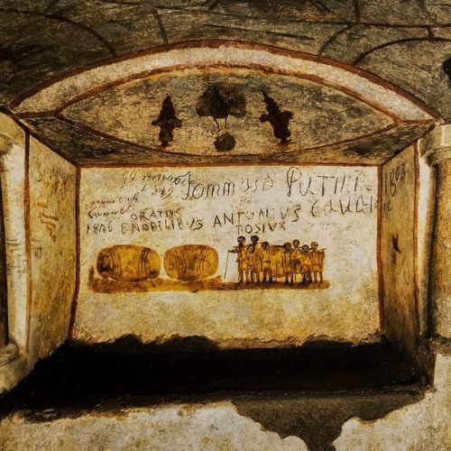 historyoftheancientworld: Mural from the burial chamber of the coopers in the catacombs of Priscilla