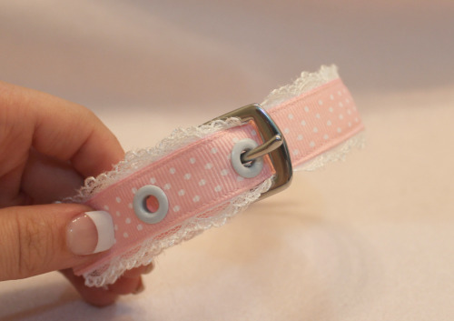 kawaiichikubi:  kittensplaypenshop:  New Kitten Collars! These buckled collars are just as strong,just as tuggable, but much smaller! These collars are actually 5/8”,but with the lace it’d be a teensy bit thicker…say 7/8” tops? These are really