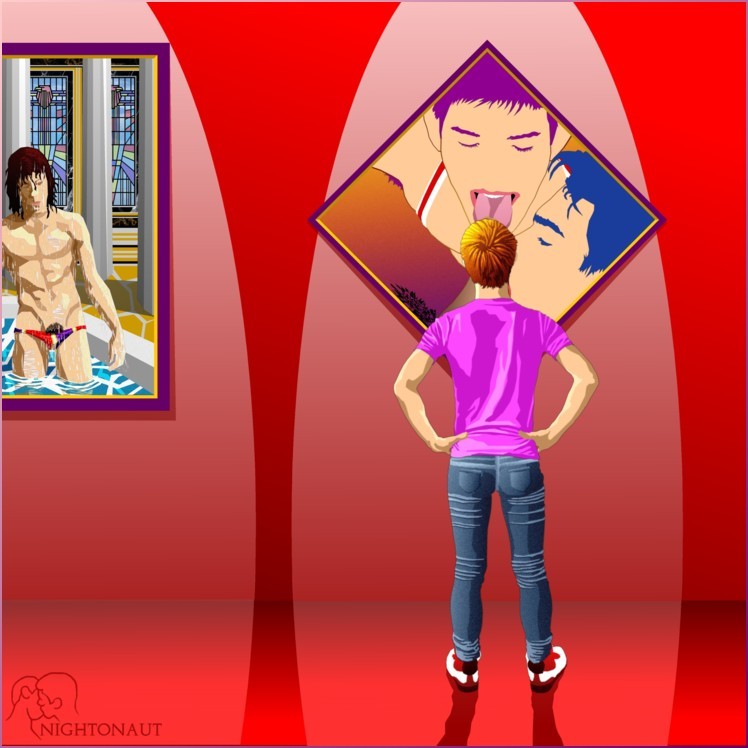 nightonaut: The Museum of Horny BoysDigital drawing, 2018.  One click for more:http://nightonaut.tumblr.com/archive