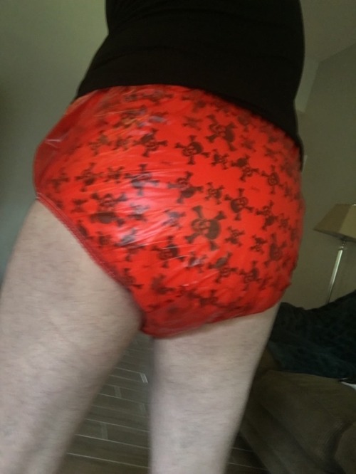 Red plastic pants and my Rebel diaper. If only it wasn’t too hot to wear outside.