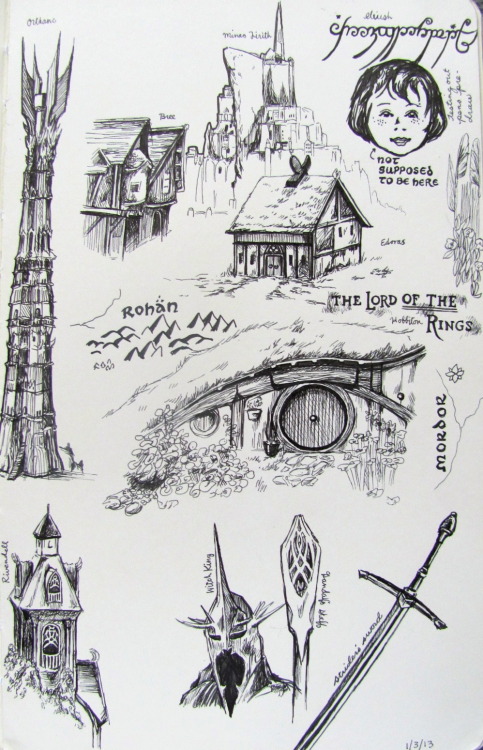 Oodles of Lord of the Rings doodles.(except the weird face top right. unclear why that&rsquo;s there