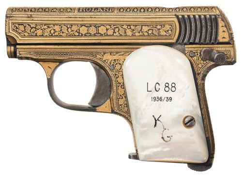 Rare and Historic Gold damascened Spanish Astra pocket pistol presented to the Spanish Civil War Luf