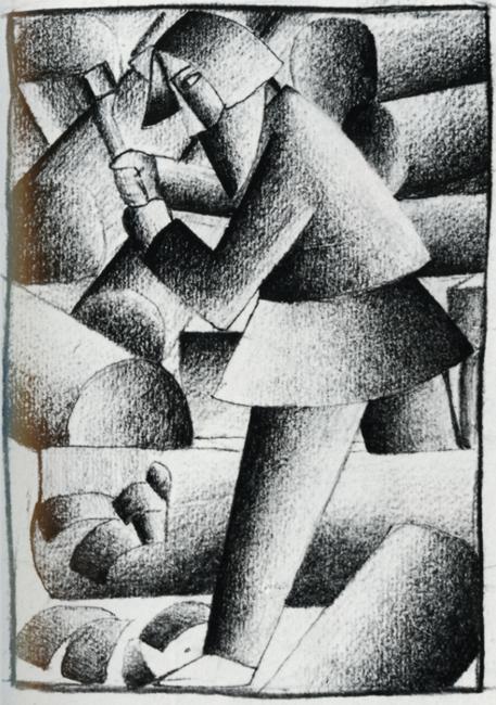 malevichkazimir:Kazimir Malevich, Woodcutter, pencil on paper, 1913