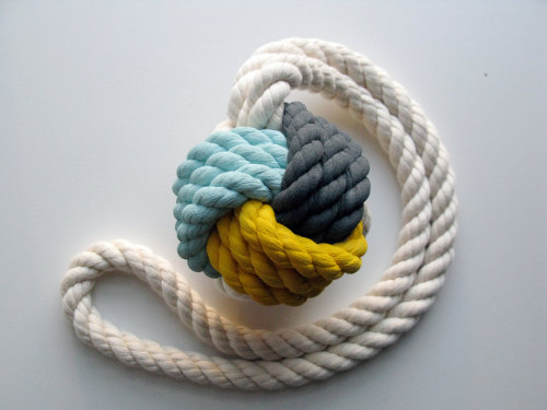 beeslikehoney:Baby Blue, Yellow &amp; Gray Monkey’s Fist Knot - Large by MadeByCassandraSm