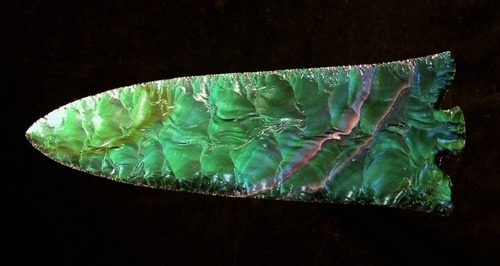 mineralists:  Iridescent Green Mexican Obsidian Arrowhead