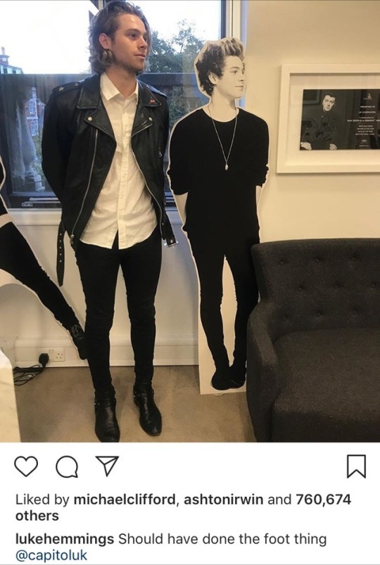 galaxyhairedmikey:  galaxyhairedmikey:  Ok so Liam posted a video on his Instagram Story today featuring cardboard cutouts of the 5sos boys  x which reminded me of when Luke from 5sos visited Capitol UK last november and took a pic with a cardboard cutout