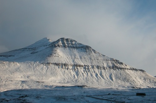 Slættaratindur, the tallest mountain of the Faroe Islands, in winter.