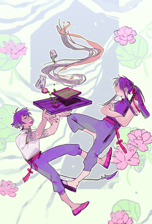 Pieces I did for the Yulma zine : Mayosoba (cover + AU)piece for the DGMxDnD zine Grimmhehe I’m quit