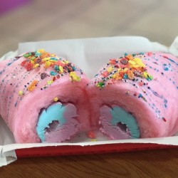 food-porn-diary:This is at my local state fair. Cotton candy burrito with ice cream inside. [960 x 960]