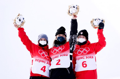 fckedupkids:Queralt Castellet (Silver), Chloe Kim (Gold), and Sena Tomita (Bronze) celebrate after t