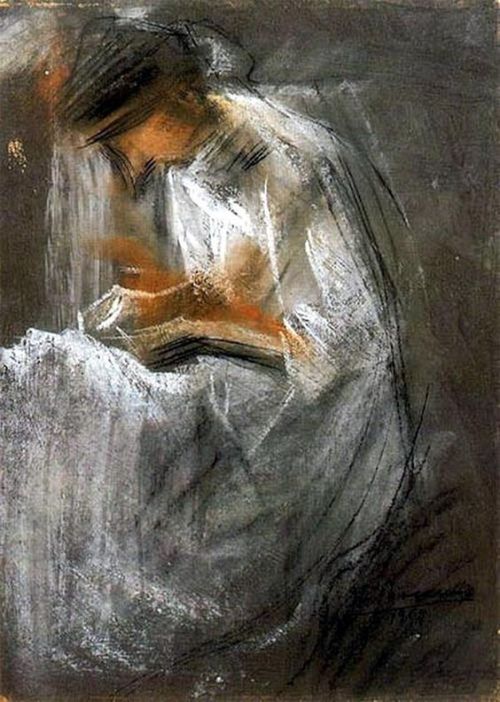 the-flying-salmon:  Young Woman Reading, Umberto Boccioni (1882-1916), Italy