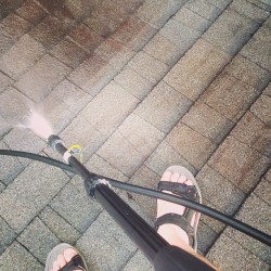 Pressure washing a roof :-)
