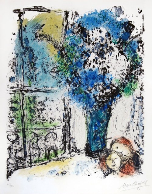 The Blue Bouquet -  Marc Chagall 1974Lithograph