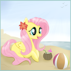 mlpfim-fanart:  Flutters at the beach. by *Balloons504  Yay Flutters~ &lt;3