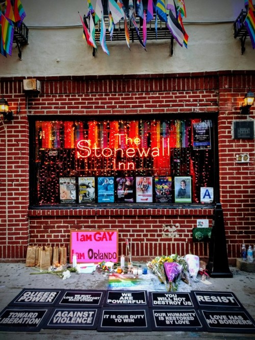 enoughtohold:memorial for the victims of the pulse shooting at the stonewall inn in nyc on the anniv