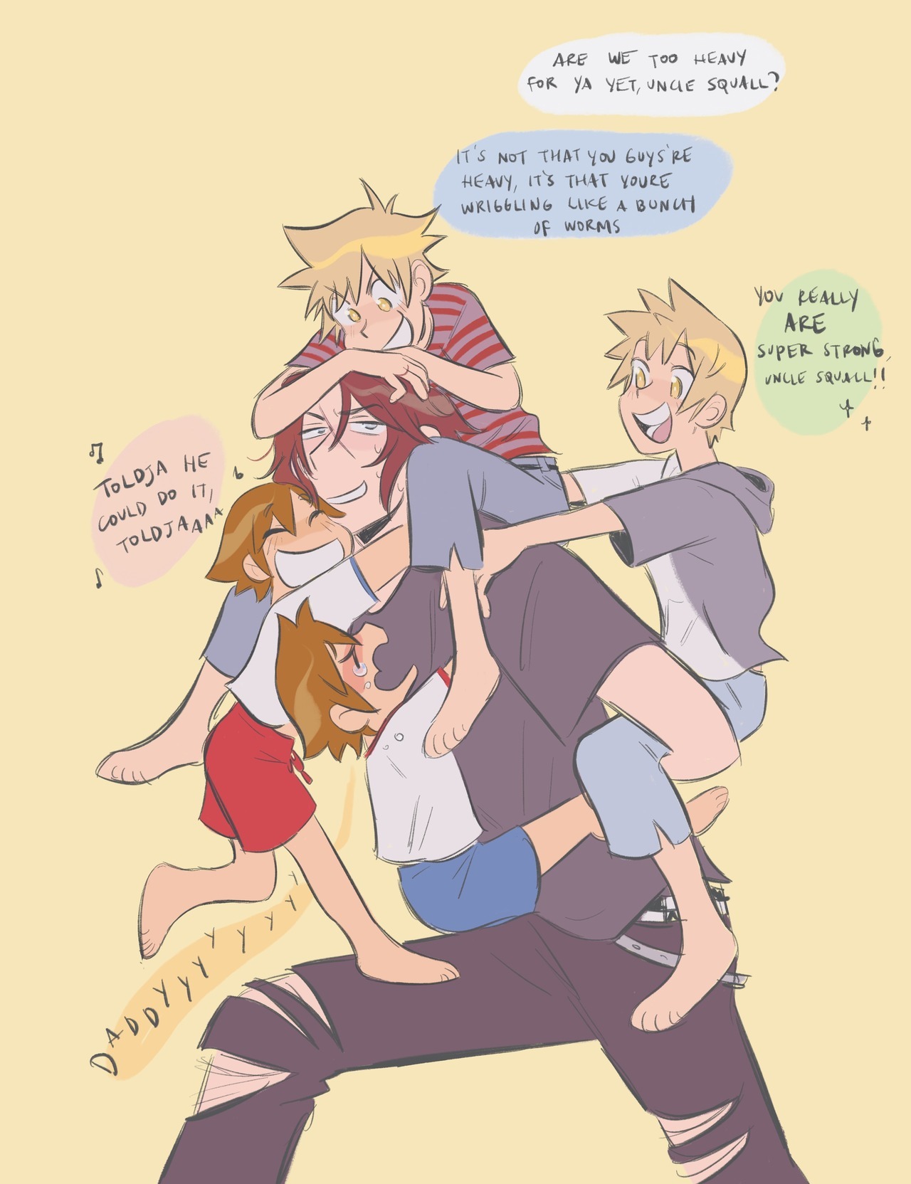 liverpops:  i had a GREAT URGE to draw leon with not one but TWO PAIRS OF CUTE TWINS