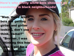blackbeastandboibitches:  White bois only think that they’re real men for as long as they don’t have to spend time with any of them. This boi looks so girly that a gang of black studs couldn’t resist him. Look how quickly he learns to take his place