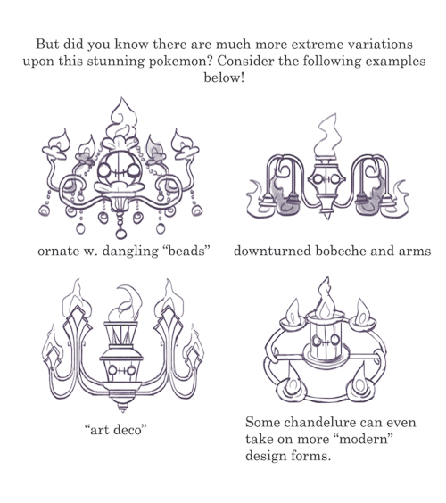 shattered-earth:A short guide to morphological differences in chandelure. Naturally there are variat